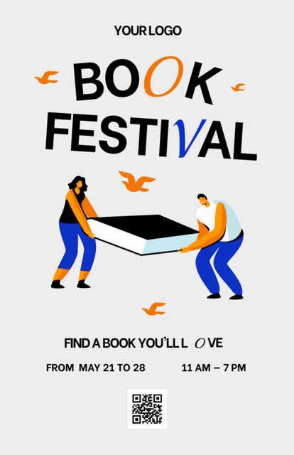 Book Festival Announcement With Couple Illustration Invitation 5.5x8.5in Šablona návrhu