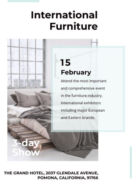 Plantilla de diseño de Furniture Show Bedroom in Grey Color Invitation 