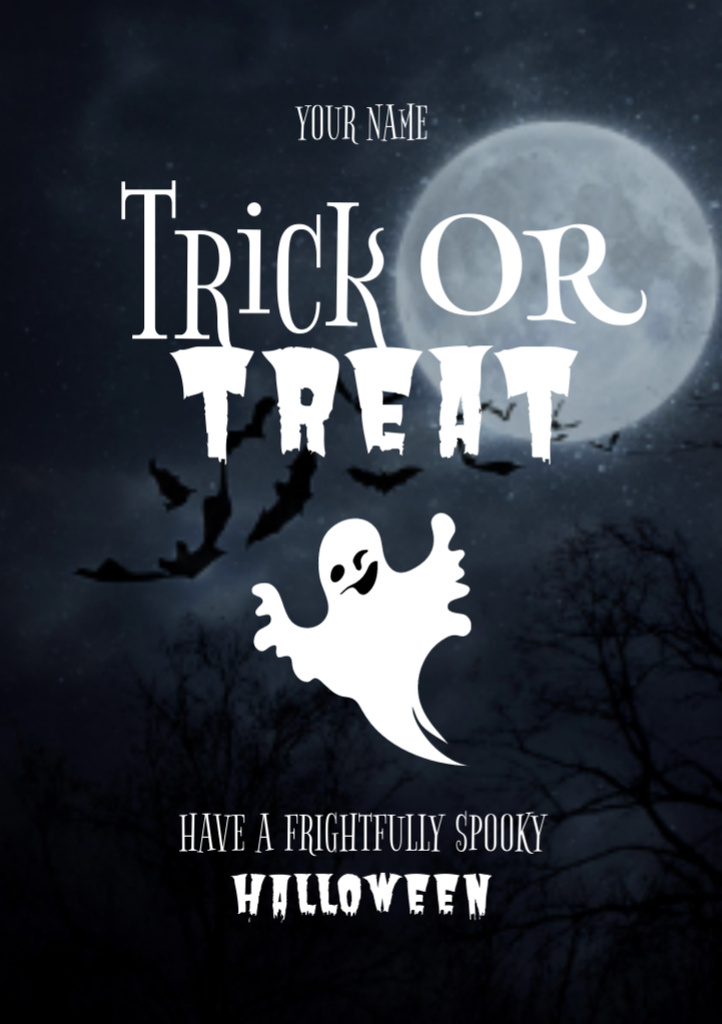 Halloween's Phrase with Funny Ghost Flyer A7 Šablona návrhu