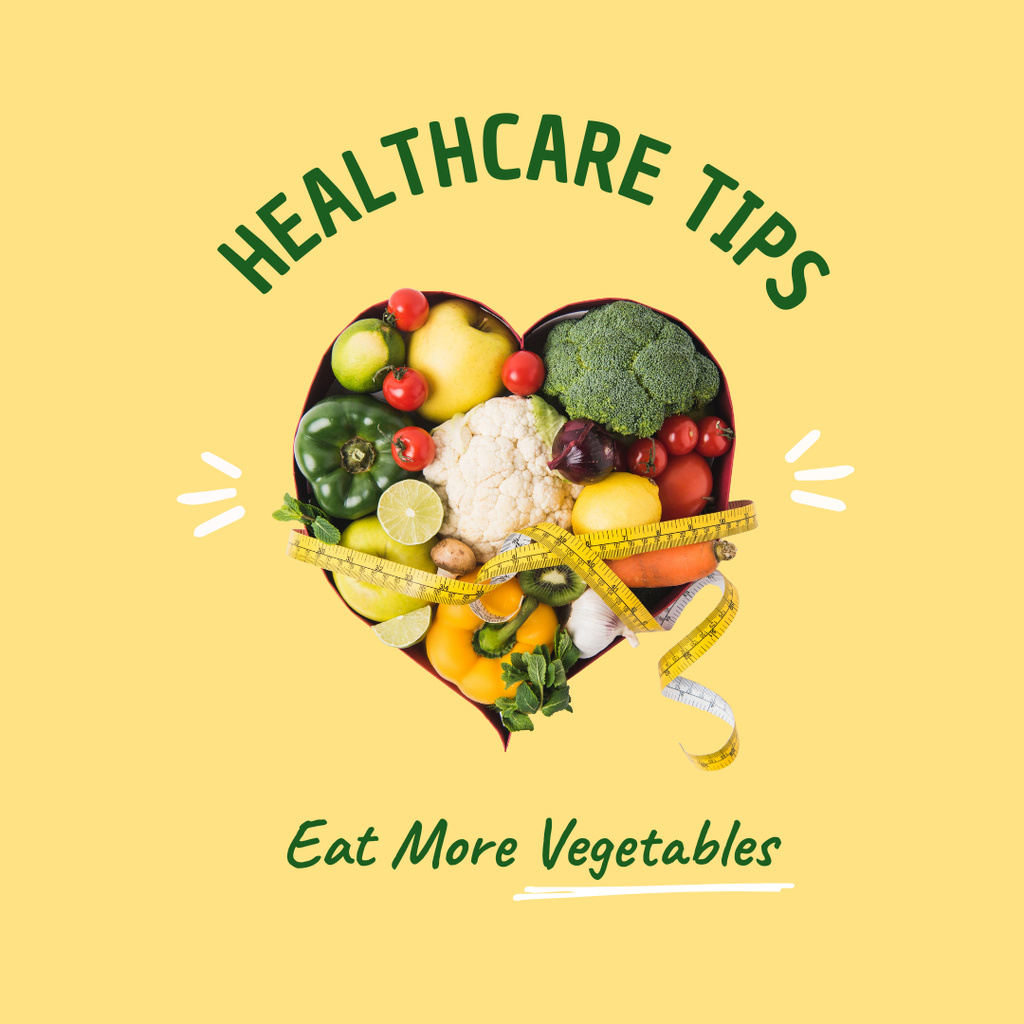Healthcare Tips with Fresh Vegetables Instagram Tasarım Şablonu