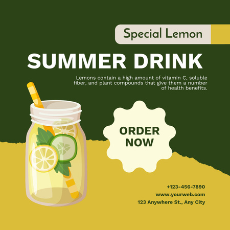 Лимонный летний напиток Instagram – шаблон для дизайна