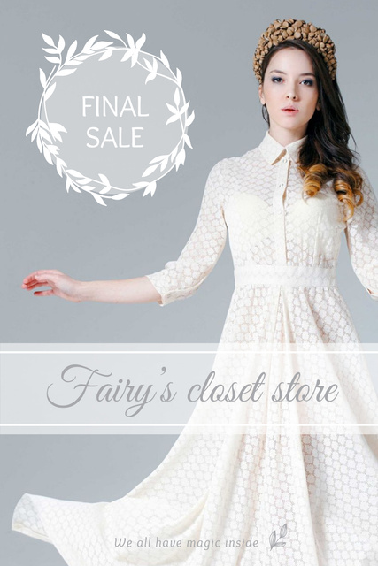 Designvorlage Clothes Sale with Woman in White Dress für Pinterest