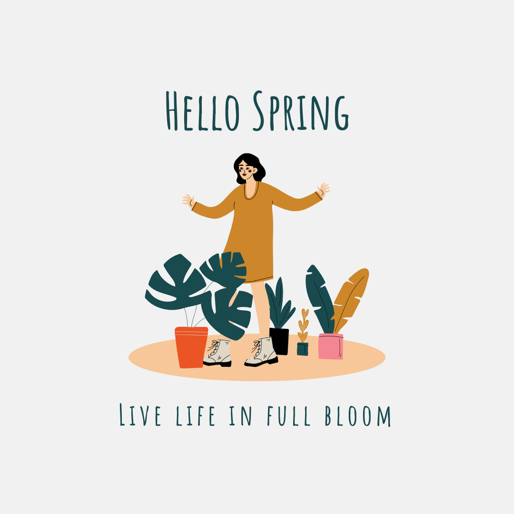 Plantilla de diseño de Spring Greeting with Woman and Houseplant Instagram 