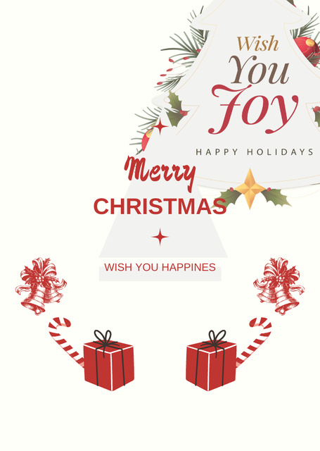 Ontwerpsjabloon van Postcard A6 Vertical van Christmas Cheers with Bells and Twigs