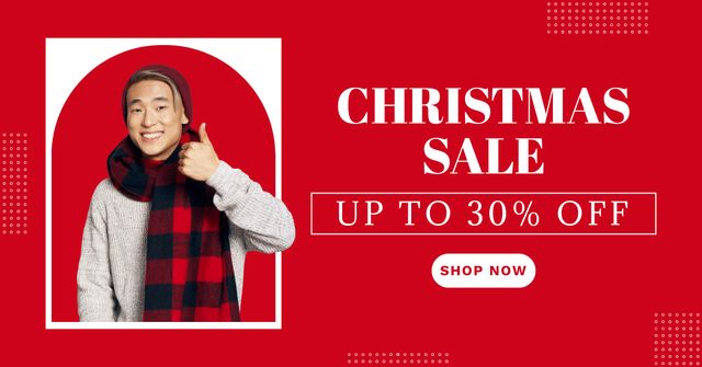 Asian Man on Christmas Fashion Sale Red Facebook AD Tasarım Şablonu