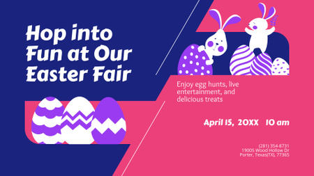 Easter Fair Ad with Bright Illustration of Bunnies FB event cover Design Template