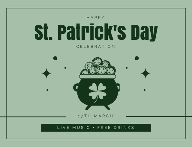 St. Patrick's Day Party Invitation with Illustration Thank You Card 5.5x4in Horizontal Design Template