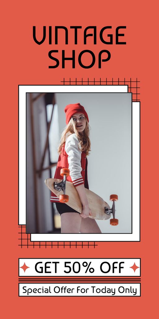 Teenager for Retro Fashion Shop Red Graphic – шаблон для дизайна