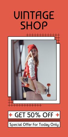 Teenager for Retro Fashion Shop Red Graphic Design Template