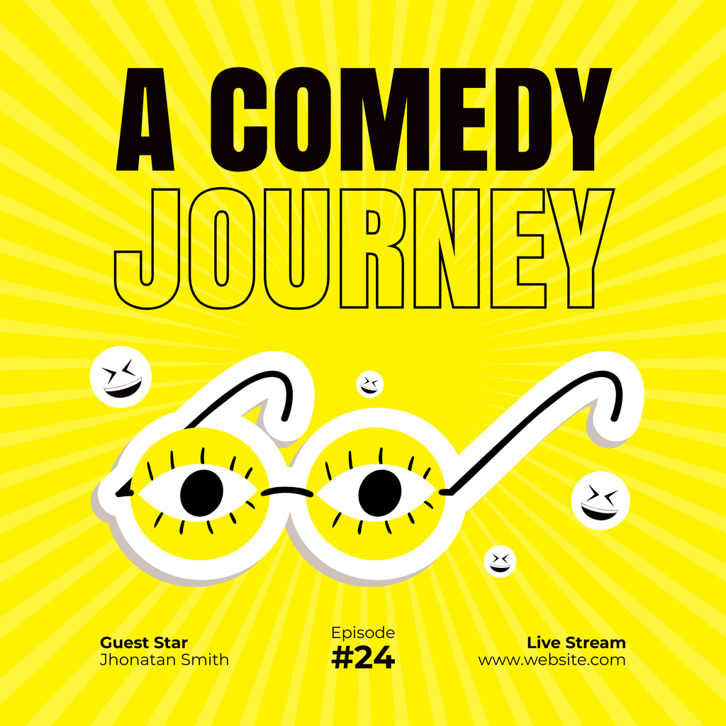 Comedy Event Announcement with Funny Glasses Podcast Cover tervezősablon