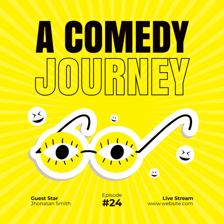 Comedy Event Announcement with Funny Glasses Podcast Cover Design Template