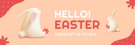Easter Discount Offer with Decorative Rabbits Twitter Design Template