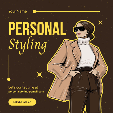 Personal Styling Services Illustrated Ad on Brown LinkedIn postデザインテンプレート