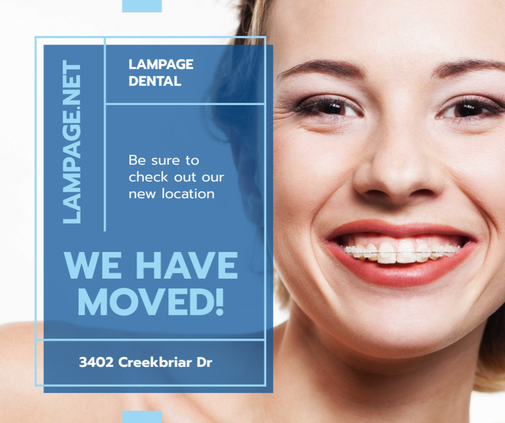 Dental Clinic promotion Woman in Braces smiling Facebook tervezősablon