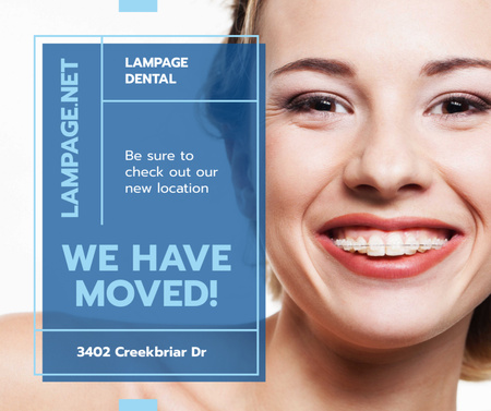 Dental Clinic promotion Woman in Braces smiling Facebook Design Template