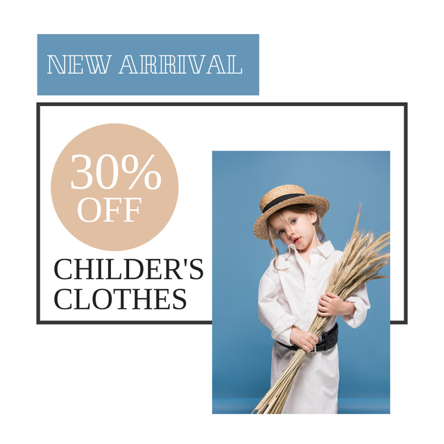 Children's Fashion Store Ad with Little Girl with Wheat Ears Instagram Design Template
