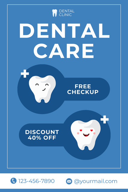 Dental Care Services with Illustration of Teeth Pinterest Tasarım Şablonu