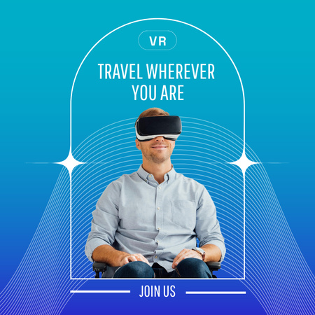 Man in VR Glasses for Virtual Reality Ad Instagram Design Template