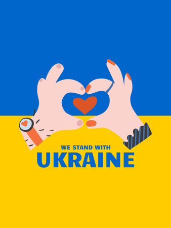 Hands holding Heart on Ukrainian Flag Poster US Design Template