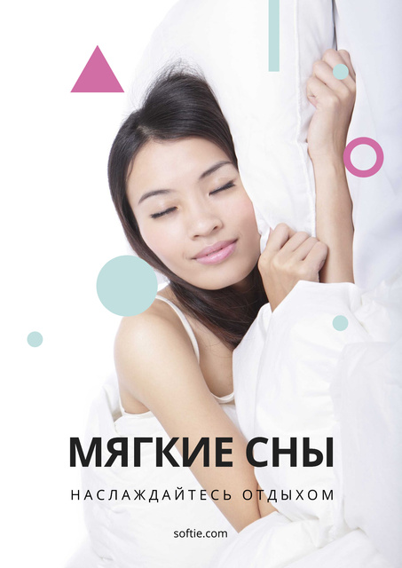 Designvorlage Woman sleeping on Soft Pillows für Poster