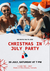 Heartfelt Christmas Party in July with Bunch of Young People in Pool