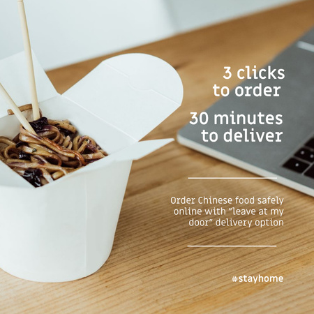 Platilla de diseño #StayHome Delivery Services offer with Noodles in box Instagram