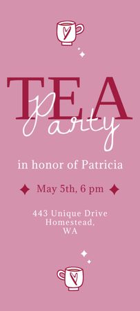 Tea Party Announcement with Cute Cups  Invitation 9.5x21cm Design Template
