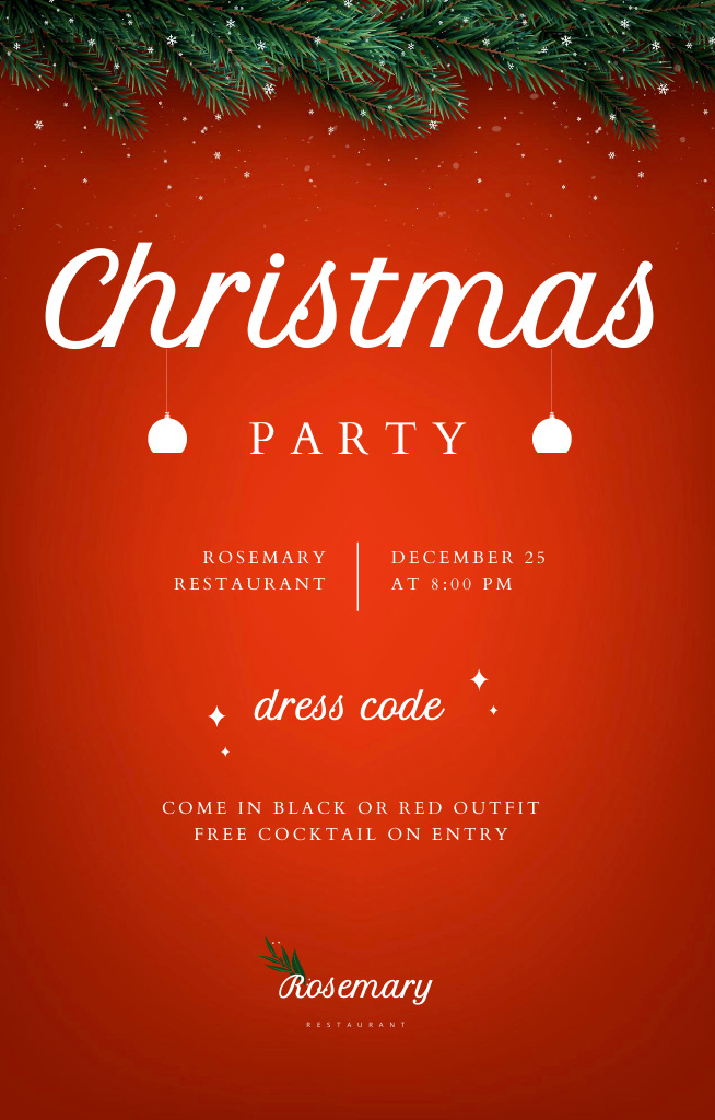 Christmas Holiday Party Announcement With Free Cocktails Offer Invitation 4.6x7.2in Design Template