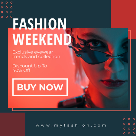 Plantilla de diseño de Fashion Weekend Discount Ad with Woman in Modern Eyewear Instagram 
