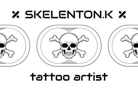 Platilla de diseño Tattoo Artist Service With Skull Illustration Business Card 85x55mm