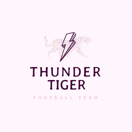 Football Sport Club Emblem with Thunder and Tiger Logo 1080x1080px Design Template