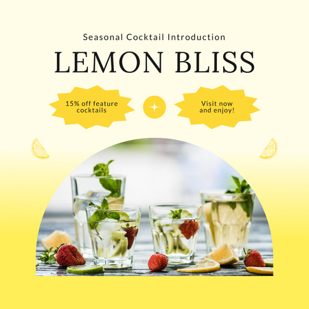 Designvorlage Promo-Rabatt auf saisonale Cocktails mit Zitrusfrüchten und Erdbeeren für Instagram