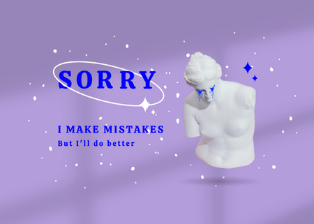 Cute Apology with Crying Antique Statue Postcard 5x7in Design Template