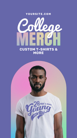 Modèle de visuel T-shirts universitaires personnalisés et offre de produits dérivés en violet - Instagram Video Story