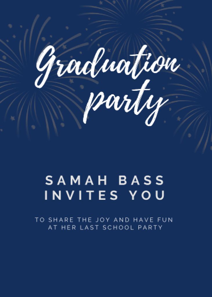 Graduation Party Announcement with Bright Fireworks Invitation Design Template