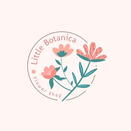 Flower Shop Emblem with Pink Flowers Logo 1080x1080px Modelo de Design