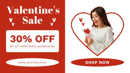 Розпродаж на день Святого Валентина із здивованою красивою жінкою FB event cover – шаблон для дизайну