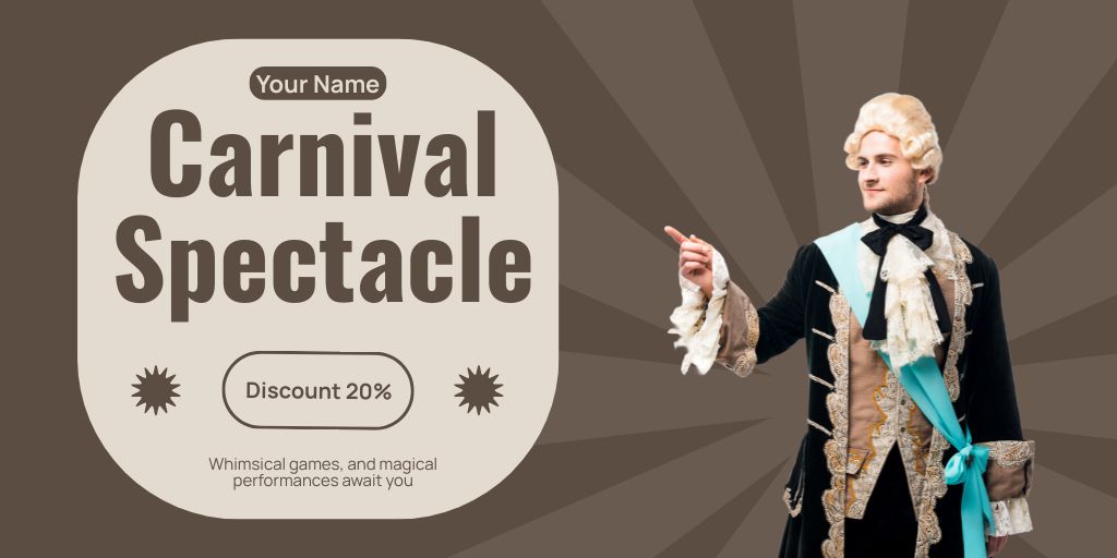 Ontwerpsjabloon van Twitter van Costume Carnival Spectacle With Discount On Entry