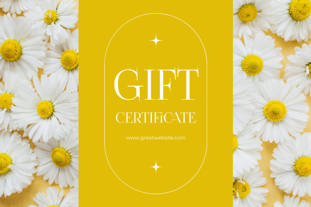 Gift Voucher Offer with Flowers in Yellow Gift Certificate Πρότυπο σχεδίασης