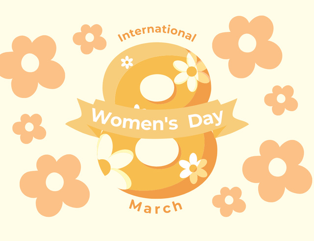 International Women's Day Simple Greeting with Yellow Flowers Thank You Card 5.5x4in Horizontal Tasarım Şablonu