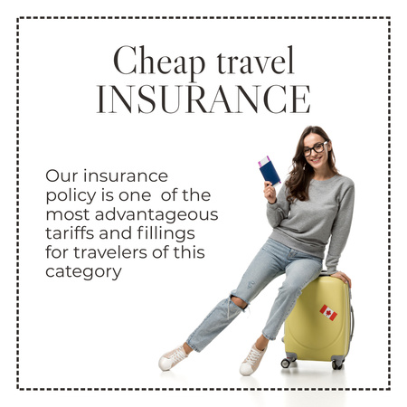 Young Woman with Ticket for Travel Insurance Promotion Instagram Design Template