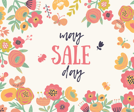 Sale Day Announcement with Spring Flowers Facebook Design Template