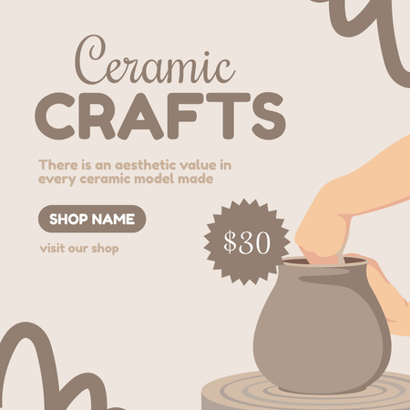 Offer Discounts on Ceramic Products with Illustration of Pottery Instagram Design Template