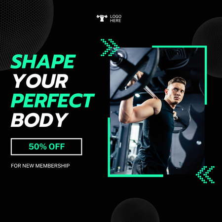 Motivation of Training in Gym with Strong Man Instagram Design Template