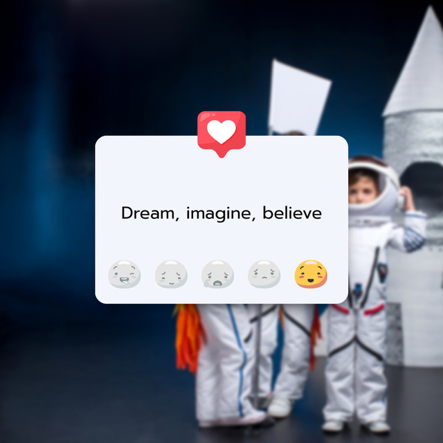 Ontwerpsjabloon van Instagram van Inspirational Phrase with Kids in Astronaut Costume
