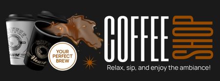 Первоклассный кофе в бумажных стаканчиках с лозунгом в кофейне Facebook cover – шаблон для дизайна