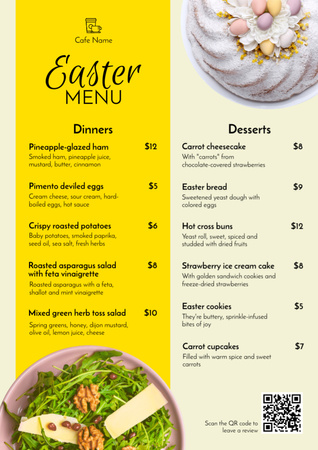 Platilla de diseño Easter Meals Offer with Delicious Dish and Sweet Dessert Menu