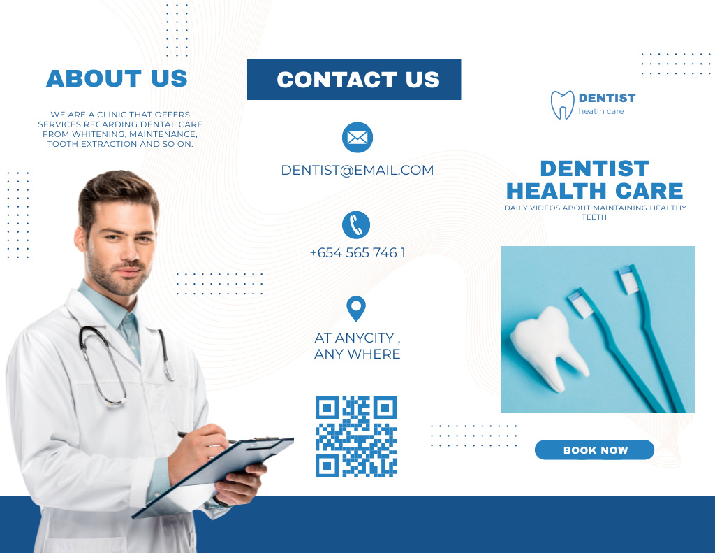Dental Health Care Services Ad with Doctor Brochure 8.5x11in Tasarım Şablonu