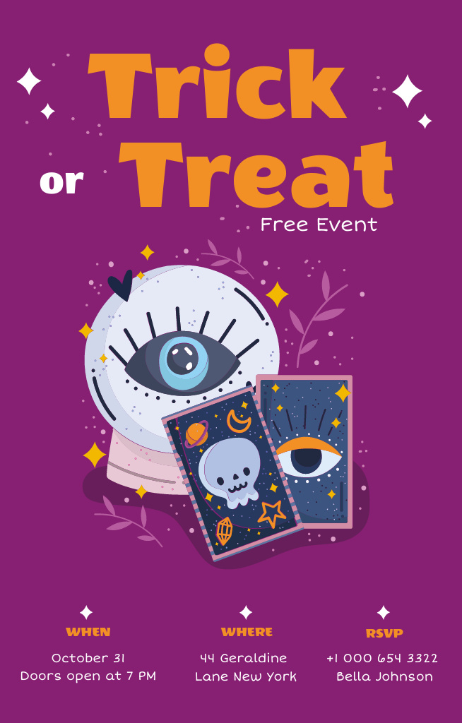 Halloween Event Ad with Magic Ball and Tarot Cards Invitation 4.6x7.2in Design Template