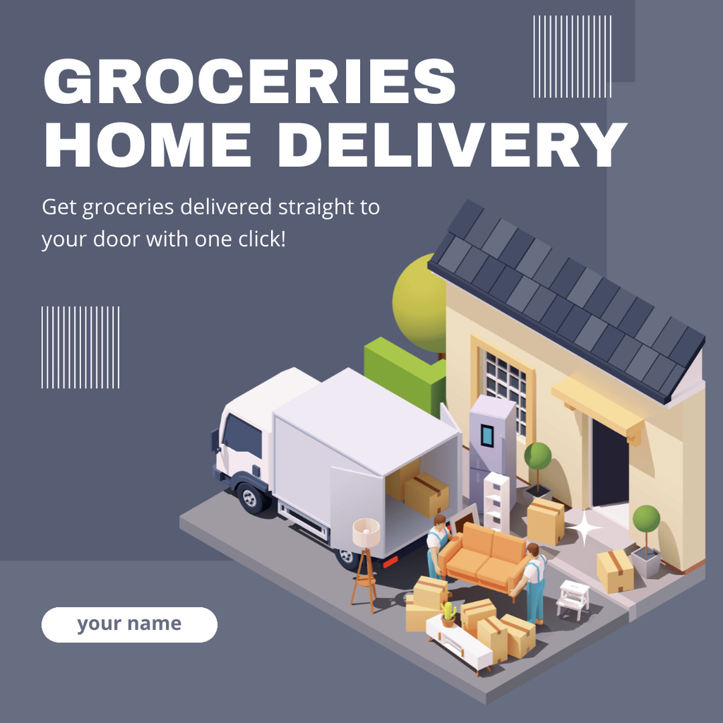Isometric Groceries Delivery Service Instagram Design Template
